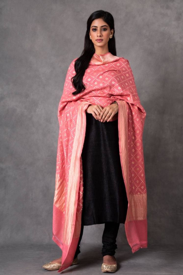 Pure Silk Banarasi Dupatta  Hot Pink Kadwa Handwoven  PanacheThe Desi  Creations